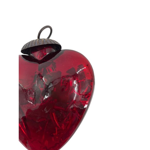Red Glass Heart‎ Ornament With Metal Hanging Loop - Picture 6 of 6
